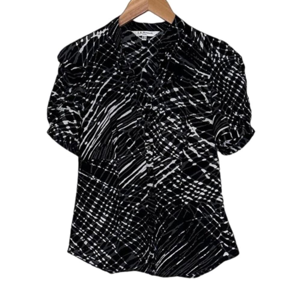 L.K. Bennett Black & White Puff Sleeve blouse size 4